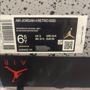 Nike Air Jordan 4 Retro GS White/Black/Gray Sneakers brand new with box